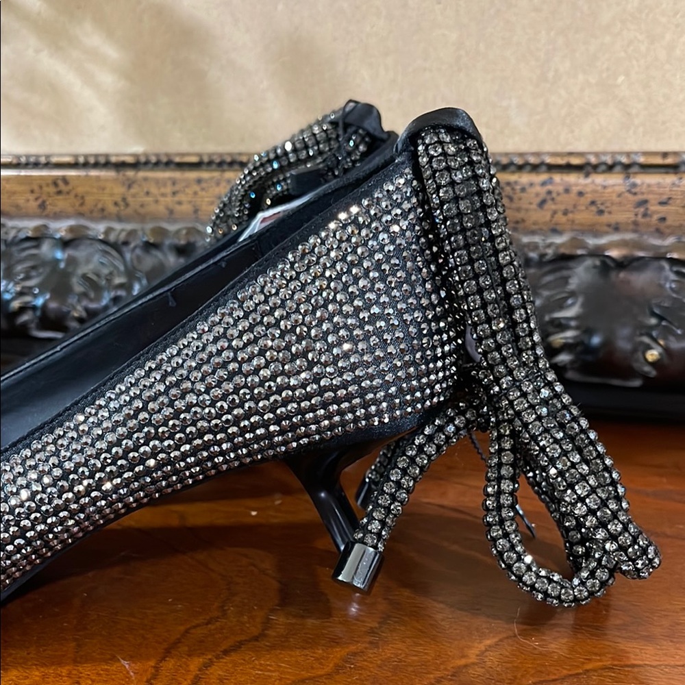 Zara Black and Silver rhinestone Heels with tie straps - Picture 4 of 6